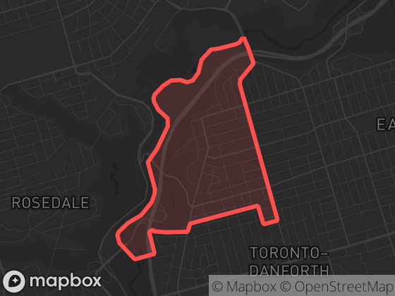 Map of Broadview North in Toronto with its official boundary outlined