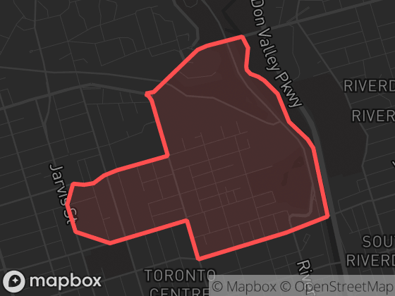 Map of Cabbagetown-South St.James Town in Toronto with its official boundary outlined