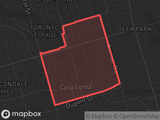 Map of Casa Loma in Toronto with its official boundary outlined