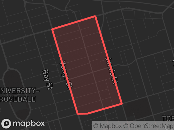 Map of Church-Wellesley in Toronto with its official boundary outlined