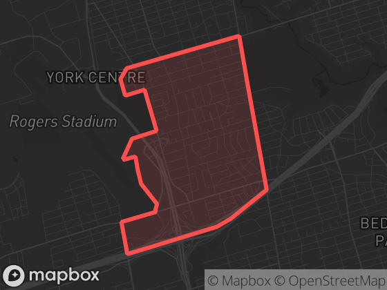 Map of Clanton Park in Toronto with its official boundary outlined