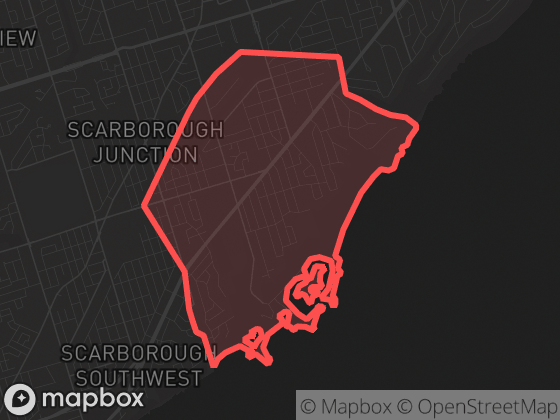 Map of Cliffcrest in Toronto with its official boundary outlined