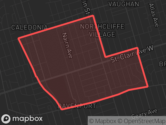 Map of Corso Italia-Davenport in Toronto with its official boundary outlined