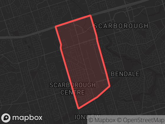 Map of Dorset Park in Toronto with its official boundary outlined