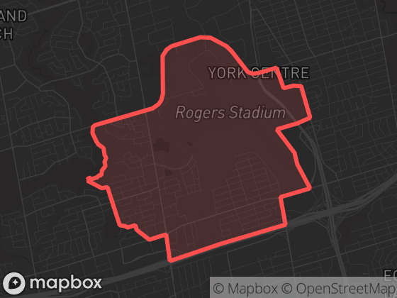 Map of Downsview in Toronto with its official boundary outlined