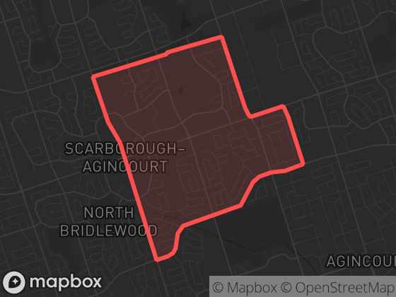 Map of East L'Amoreaux in Toronto with its official boundary outlined
