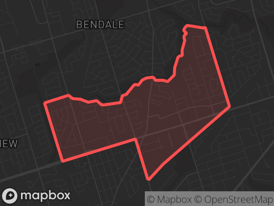 Map of Eglinton East in Toronto with its official boundary outlined