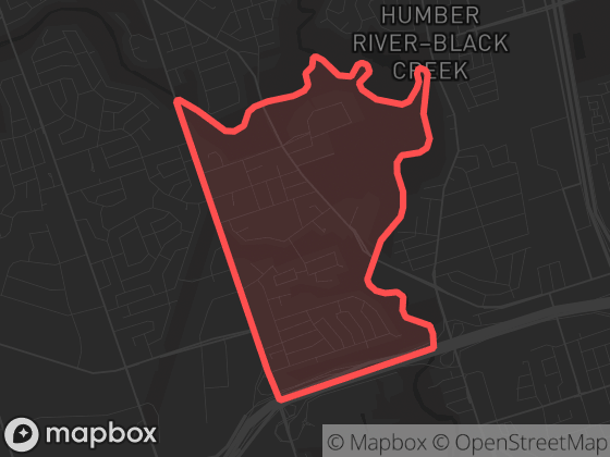 Map of Elms-Old Rexdale in Toronto with its official boundary outlined