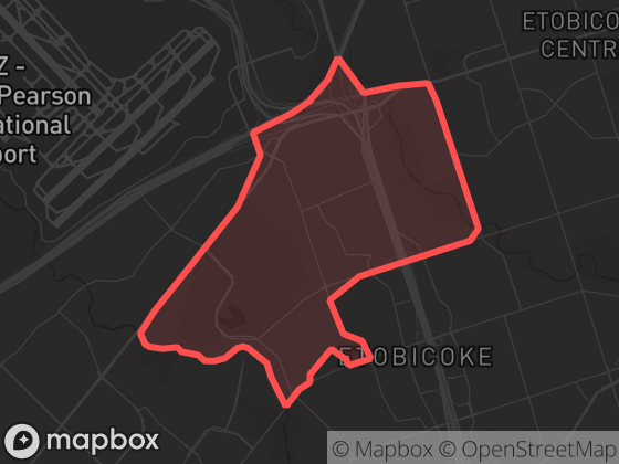 Map of Eringate-Centennial-West Deane in Toronto with its official boundary outlined