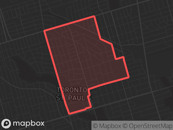 Map of Forest Hill South in Toronto with its official boundary outlined