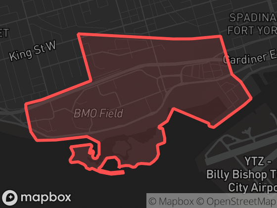 Map of Fort York-Liberty Village in Toronto with its official boundary outlined
