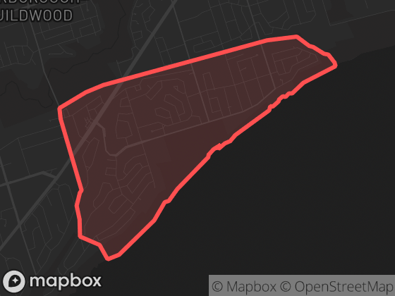 Map of Guildwood in Toronto with its official boundary outlined