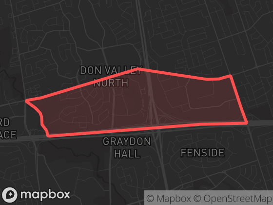 Map of Henry Farm in Toronto with its official boundary outlined