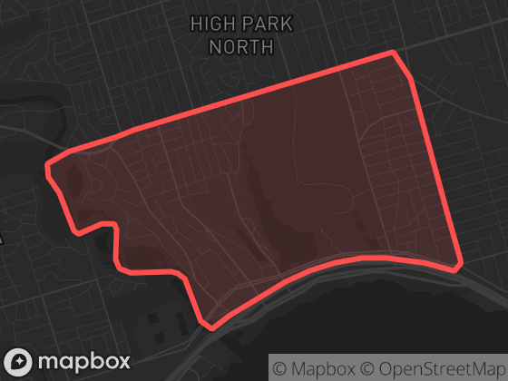 Map of High Park-Swansea in Toronto with its official boundary outlined