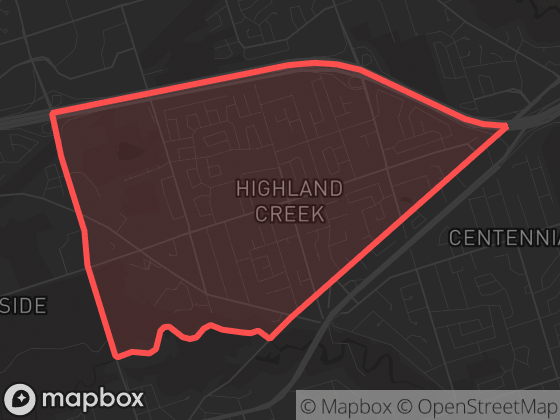 Map of Highland Creek in Toronto with its official boundary outlined