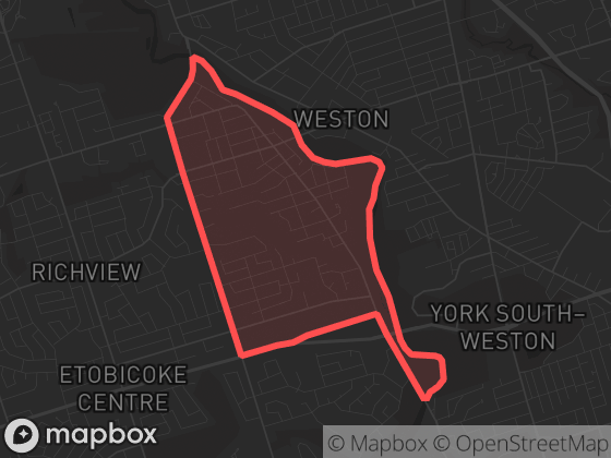 Map of Humber Heights-Westmount in Toronto with its official boundary outlined