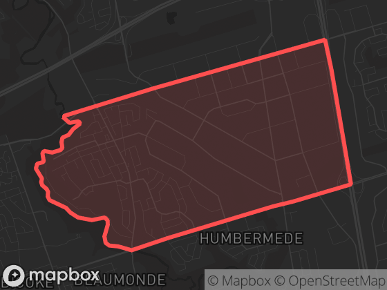 Map of Humber Summit in Toronto with its official boundary outlined