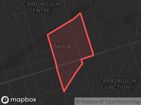 Map of Ionview in Toronto with its official boundary outlined