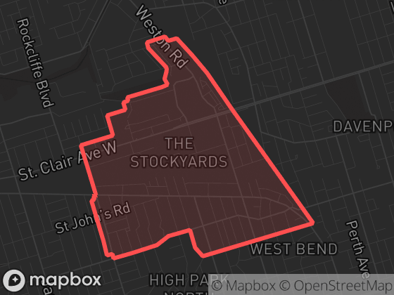 Map of Junction Area in Toronto with its official boundary outlined