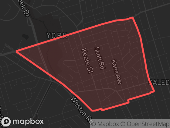 Map of Keelesdale-Eglinton West in Toronto with its official boundary outlined