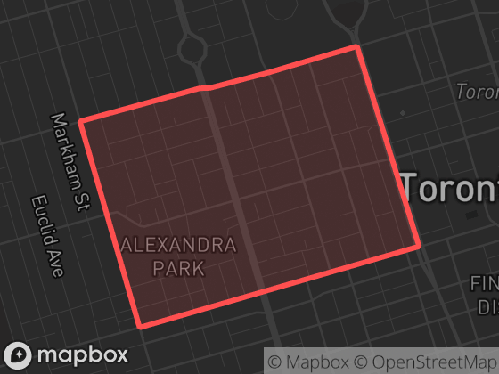 Map of Kensington-Chinatown in Toronto with its official boundary outlined