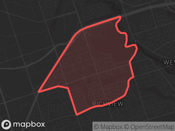 Map of Kingsview Village-The Westway in Toronto with its official boundary outlined