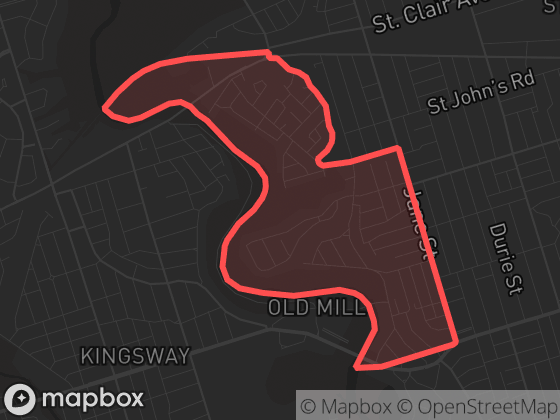 Map of Lambton Baby Point in Toronto with its official boundary outlined