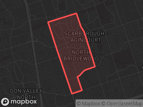 Map of L'Amoreaux West in Toronto with its official boundary outlined