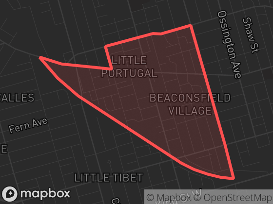 Map of Little Portugal in Toronto with its official boundary outlined