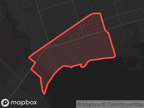 Map of Long Branch in Toronto with its official boundary outlined