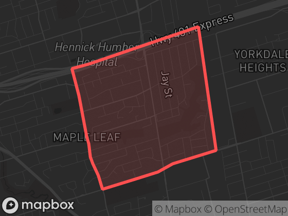Map of Maple Leaf in Toronto with its official boundary outlined