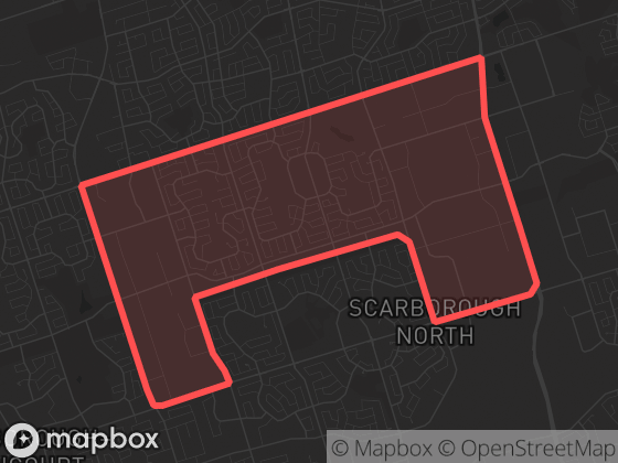 Map of Milliken in Toronto with its official boundary outlined