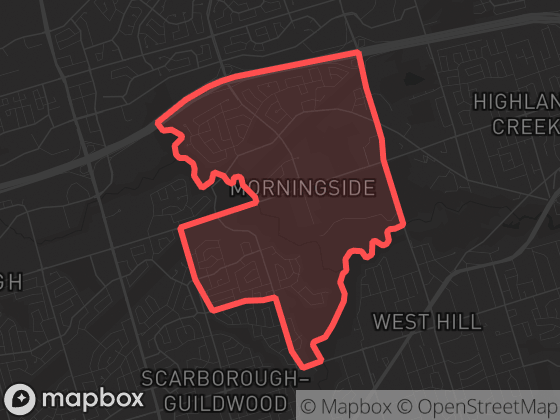 Map of Morningside in Toronto with its official boundary outlined