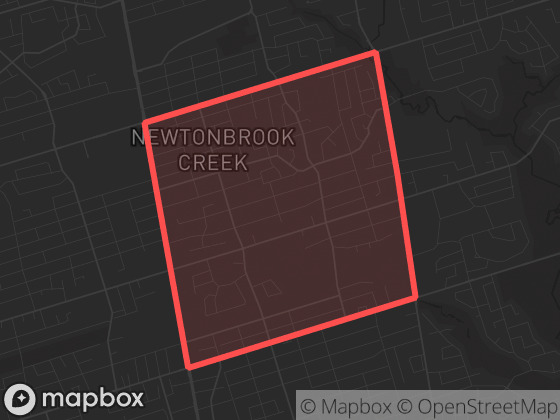 Map of Newtonbrook East in Toronto with its official boundary outlined