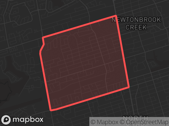 Map of Newtonbrook West in Toronto with its official boundary outlined