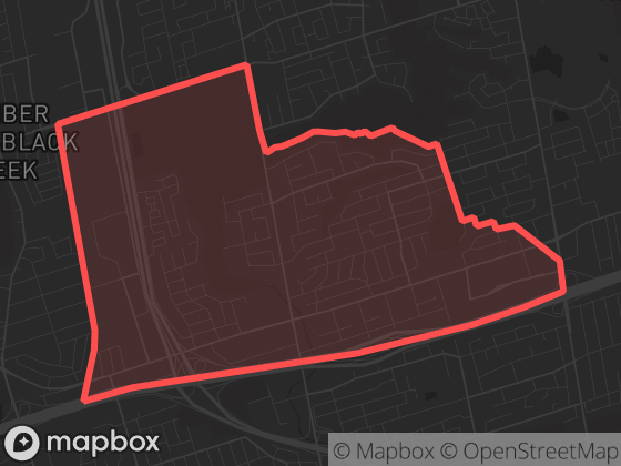 Map of Oakdale-Beverley Heights in Toronto with its official boundary outlined