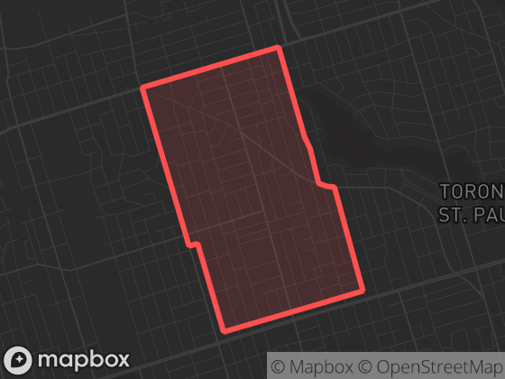 Map of Oakwood Village in Toronto with its official boundary outlined