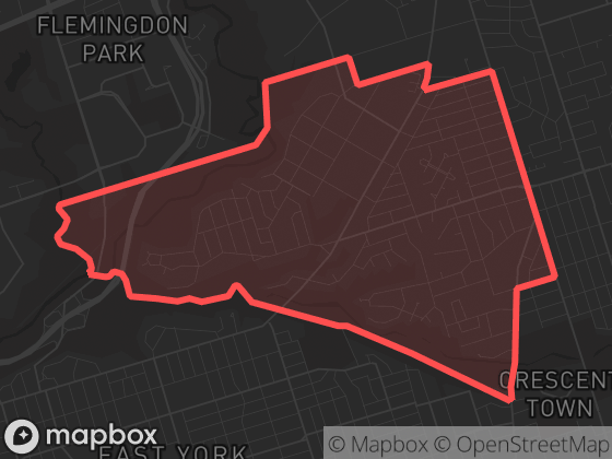 Map of O'Connor-Parkview in Toronto with its official boundary outlined