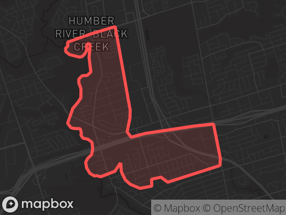 Map of Pelmo Park-Humberlea in Toronto with its official boundary outlined