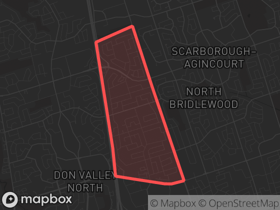 Map of Pleasant View in Toronto with its official boundary outlined
