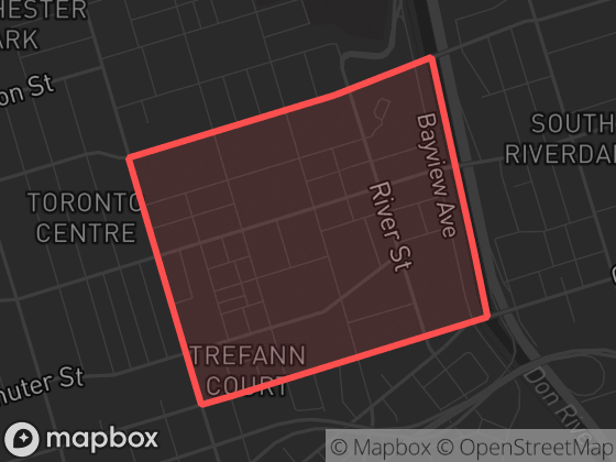Map of Regent Park in Toronto with its official boundary outlined