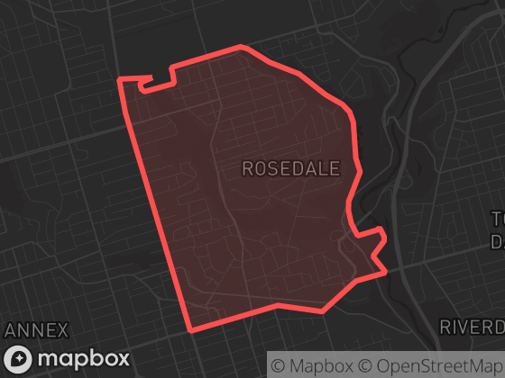 Map of Rosedale-Moore Park in Toronto with its official boundary outlined