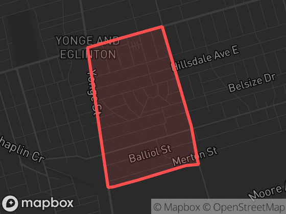 Map of South Eglinton-Davisville in Toronto with its official boundary outlined