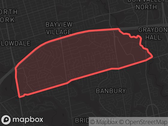 Map of St.Andrew-Windfields in Toronto with its official boundary outlined