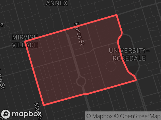 Map of University in Toronto with its official boundary outlined