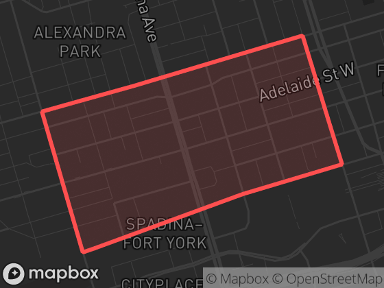 Map of Wellington Place in Toronto with its official boundary outlined