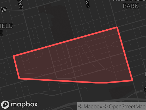 Map of West Queen West in Toronto with its official boundary outlined