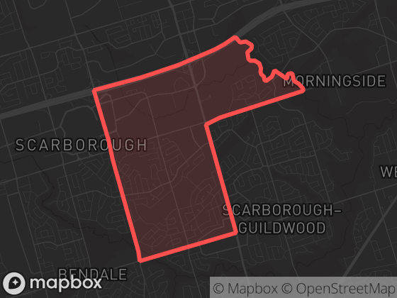 Map of Woburn North in Toronto with its official boundary outlined