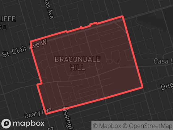 Map of Wychwood in Toronto with its official boundary outlined