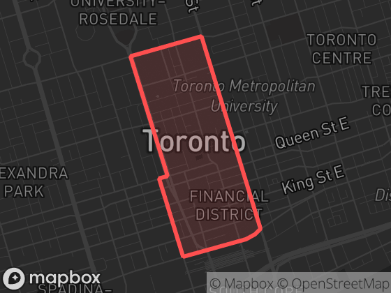 Map of Yonge-Bay Corridor in Toronto with its official boundary outlined